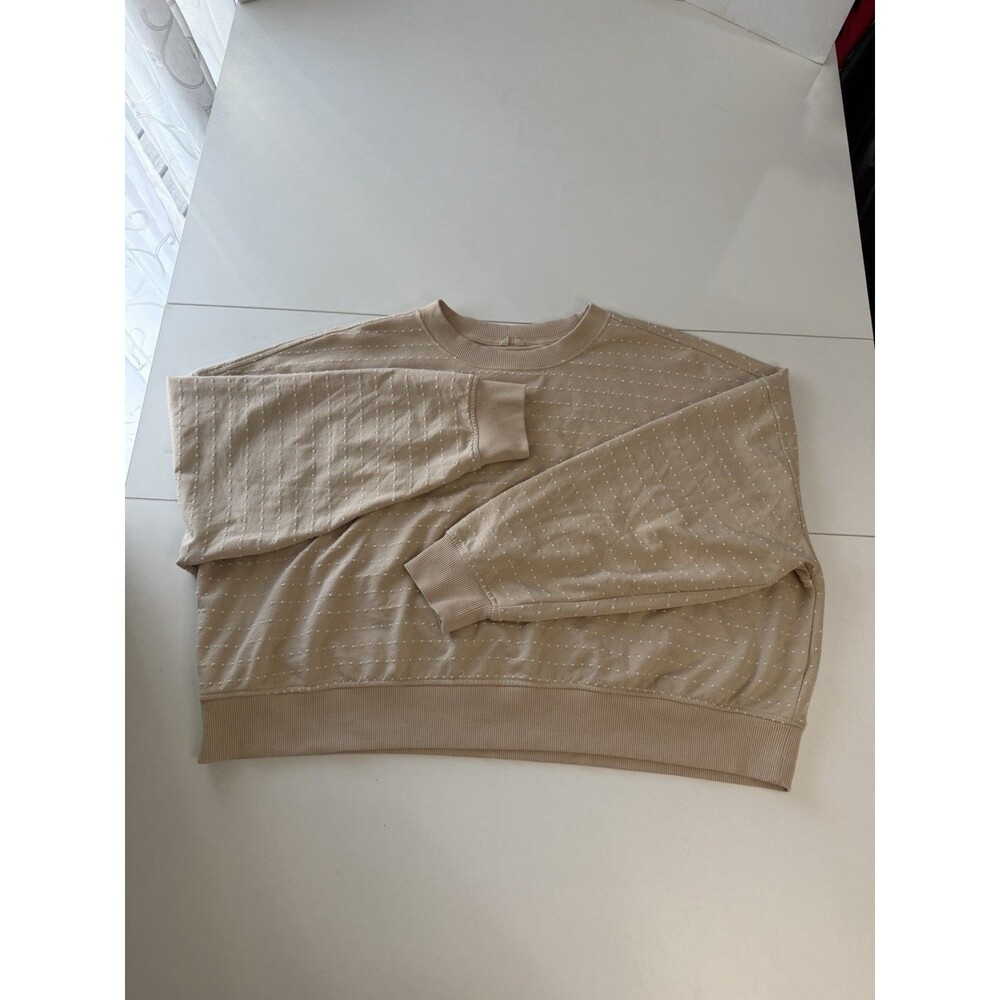 Aerie Take It Easy Cropped Boxy Oversized Sweatshirt L Embroidered Boho Whimsy